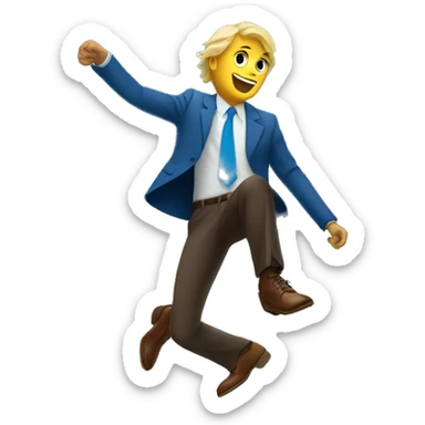Blonde man in blue suit and brown shoes with money falling from sky sticker