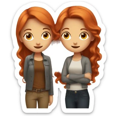2 girls, one with red hair one with brown, standing next to each other and one is whispering in the others ear sticker