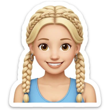 Blonde hair, Barbie with braids and hoop earrings, smiling sticker