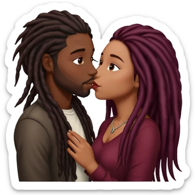Dark Wine colored hair Latina long hair, kissing black guy with dreads sticker