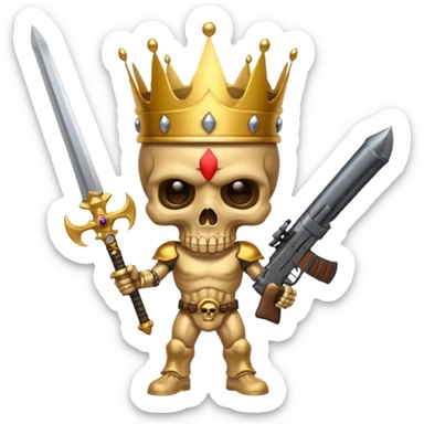 Golden skull with crown now make it with a worrior sowrd with a skull body whith a target on one of his eyes and a big gun sticker