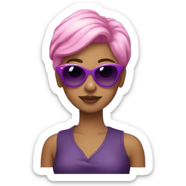 Modern solo young white woman with pink hair and Purple Heart shaped  sunglasses sticker
