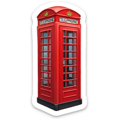 A classic red telephone booth standing on a cobblestone street. sticker