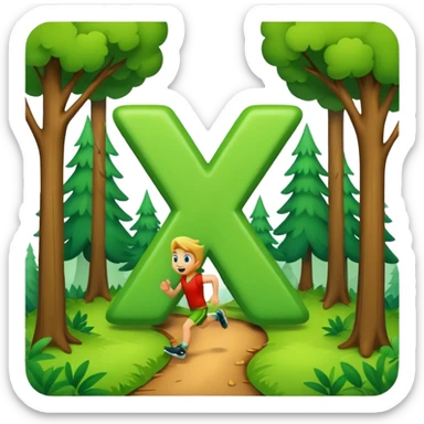 the letter X running around in the woods having an adventure sticker