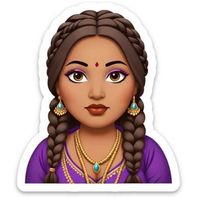 big plus size, medium deep skin, long hair braid, baddie,pretty, makeup, lipgloss, black eyeliner, loose dupatta, indian
 sticker