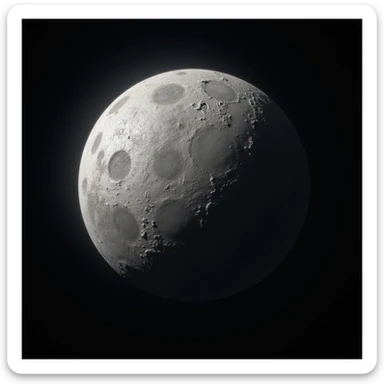 planet Mercury, round, rocky gray ball, covered in pitted marks and rough patches, realistic, subtle metallic sheen, floating in dark space sticker