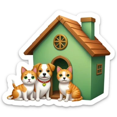 Green home and dog and cat sticker