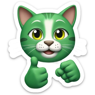 green cat with a thumbs up sticker