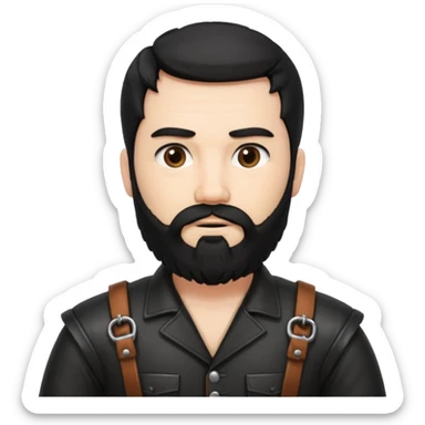 A large, bearded college professor with black hair in bondage gear sticker