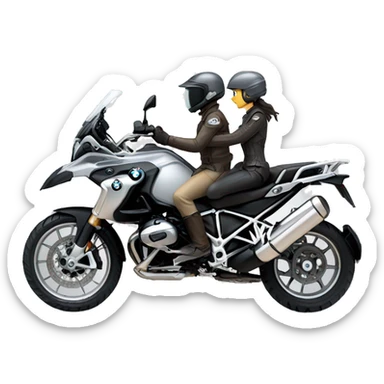 A man an a woman in a grey bmw 1200 gs  sticker
