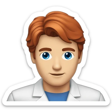 Alain Delon young computer scientist  blue eyes short red hair sticker