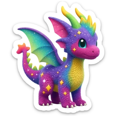 Colorful cute fuzzy realistic glittery Randomly-faerie-drake-colored sparkly exotic Fakémon-creature sticker
