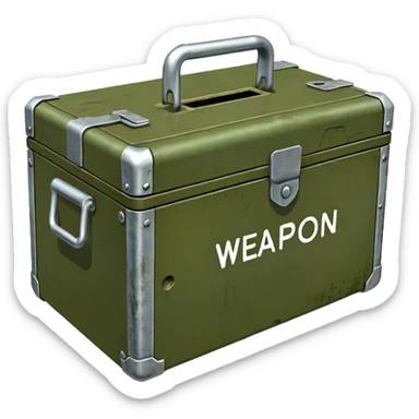 green military box with with an inscription weapon sticker
