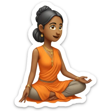 an  yogi Indian woman, sleeveless pastel shirt
  The character should be wearing an orange robe, symbolizing traditional yogic attire. The yogi can be sitting in a lotus position sticker