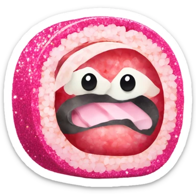 Pink heart shaped sushi roll with glitter  sticker