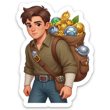  парень несет мешок с драгоценносями за спиной sticker