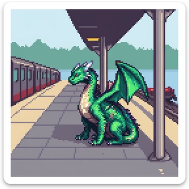 dragon waiting on a metro platform sticker