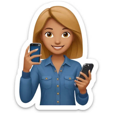 woman casual clothes holding a phone in one hand sticker
