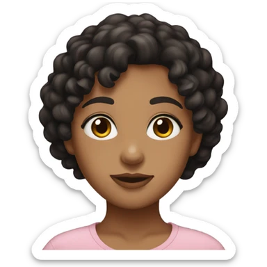 Medium toned girl with short black curly hair and brown eyes sticker