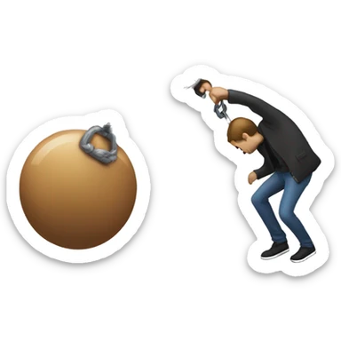 person dragging wrecking ball by a chian sticker