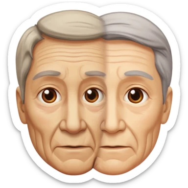 cara vieja por un lado y cara rejuvenecida por otro lado sticker