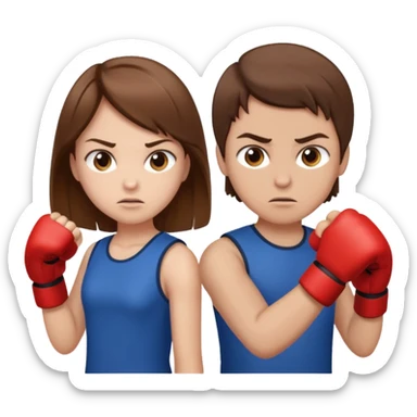 Fight girl and boy Brown hair  sticker