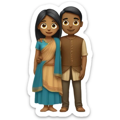 Indian female hugging Indian male modern clothing sticker