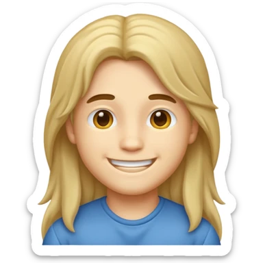 An emoji of a soft boy with long hair and pink background. sticker