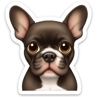 A small dark brown and tan French Bulldog, with an all brown face with tan eyebrows and cheeks and brown eyes. sticker