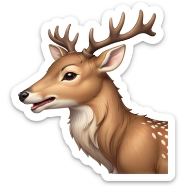 Cinematic Cute Yawning Deer Portrait Emoji, Head tilted slightly with a dramatic, wide-open yawn, revealing a soft, dappled Fur and elegantly drooping ears, eyes barely open in drowsy contentment, Simplified yet irresistibly adorable features, highly detailed, glowing with a soft, cozy glow, high shine, relaxed yet expressive, stylized with a touch of natural whimsy, bright and endearing, soft glowing outline, capturing the essence of a sleepy yet affectionate deer, so drowsy it feels like it could stretch right out of the screen and curl up for a nap! sticker