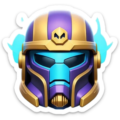 Clash of Clans aesthetic: Cinematic Playful Space Marine Helmet Emoji, rendered in a 3D vector-style similar to standard emojis with minimal shading and bold, simplified shapes. A compact, heroic isometric helmet with futuristic, armored detailing and a glowing visor, softly glowing with a battle-ready cosmic charm. Simplified yet unmistakably iconic, highly detailed and consistent, glowing with a soft radiant shine and high gloss. Stylized with a touch of interstellar valor and a soft glowing outline, capturing the essence of an elite warrior’s helm with a friendly, playful spirit! sticker