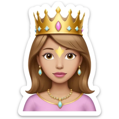 confident woman with light brown hair, light pink lipstick, lighter skin color, wearing a crown sticker