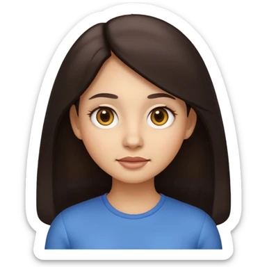 Emoji-style illustration, identical to modern Apple / iOS emoji style. Front-facing woman with long dark hair, neutral calm expression, big rounded eyes, soft gradients, smooth 3D-like shading. sticker