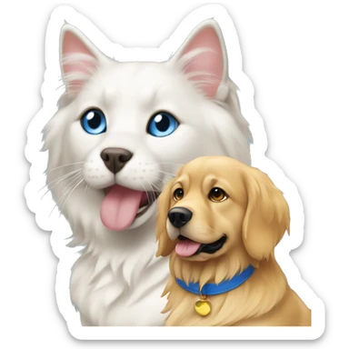 Blue bicolor ragdoll cat and a golden retriever sticker