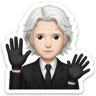 Male Goth with Top Hat
 Wavy shoulder-length hair, white skin, black suit and gloves, pale skin tone, white very long hair sticker