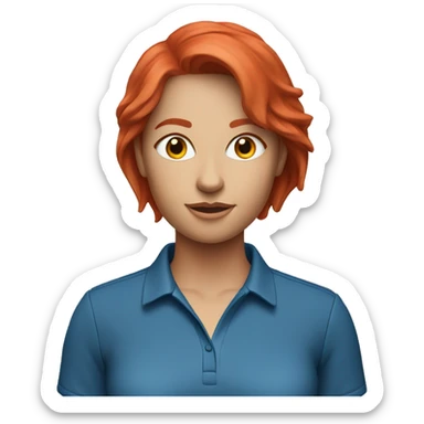 a female golf coach with red hair, blue shirt sticker