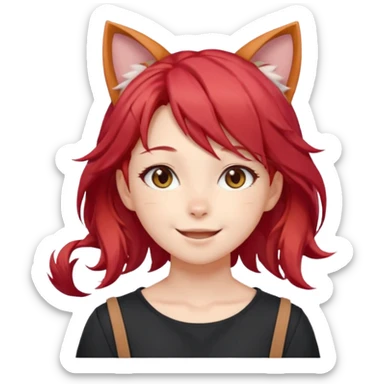 cute anime girl with cat ears, red blowing hair sticker