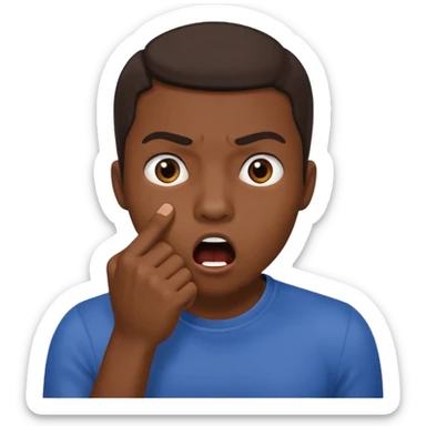 Darker skinned person who is shocked/ suprised and has their hand in a fist over their mouth sticker