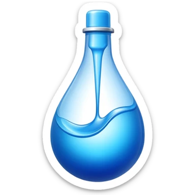 "Abstract logo symbol representing plastic blow molding, a drop of blue liquid plastic transforming into a solid bottle shape, futuristic, metallic texture, blue and silver gradient, white background, high definition app icon." sticker