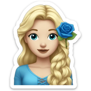 snow girl long blonde hair holding a blue rose sticker