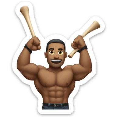 Pumped biceps holding a pair of drum sticks sticker