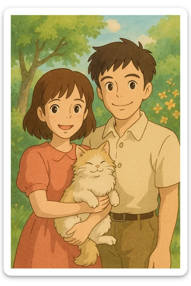 couple with pet posing for photo sticker