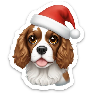 Tricolor Cavalier Spaniel with a Santa hat  sticker