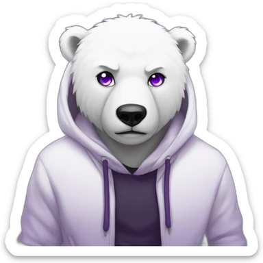 Male Anthro polar bear, black hoodie, purple eyes, anime style sticker