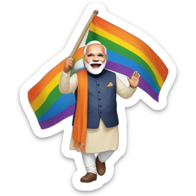 hyper realistic narendra modi waving lgbtq flag sticker