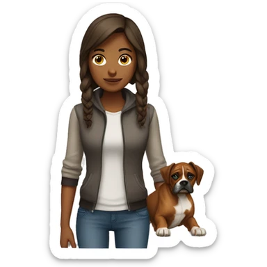 A girl with a boxer dog sticker