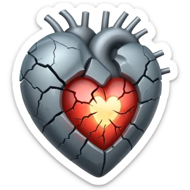 An old and barren grey heart with a glowing transparent heart inside it sticker