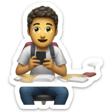 a student sitting in a desk copies what he sees in his mobile phone sticker