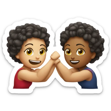 Two girls arm wrestling. One with curly hair and one with a shaved head  sticker