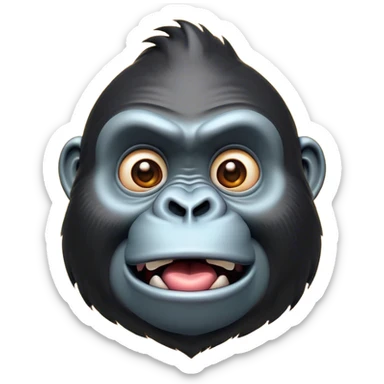 Cinematic Comical Gorilla Portrait Emoji, Head tilted dramatically with an exaggeratedly shocked expression, featuring a robust build with wide, comically expressive eyes full of humorous disbelief, Simplified yet hilariously expressive features, highly detailed, glowing with a slightly sassy jungle glow, high shine, dramatic yet playful, stylized with an air of quirky primate attitude, soft glowing outline, capturing the essence of a meme-worthy gorilla that appears ready to side-eye its way into viral fame! sticker